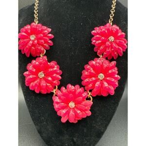 J Crew Signed Hot Pink Floral Statement Necklace